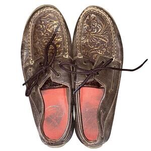 Twisted X Tooled Leather Detail Women's Boat Driving Shoes 8.5 Moccasin Floral